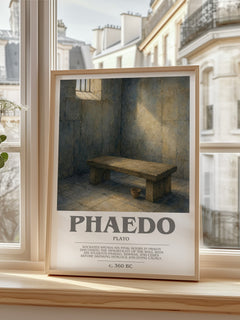 Phaedo bookish print in frame leaning in hallway – philosophy wall art
