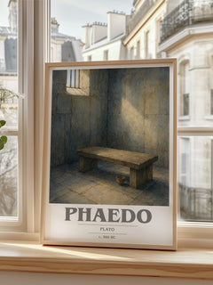 Phaedo book cover print in frame leaning in hallway – philosophy wall art