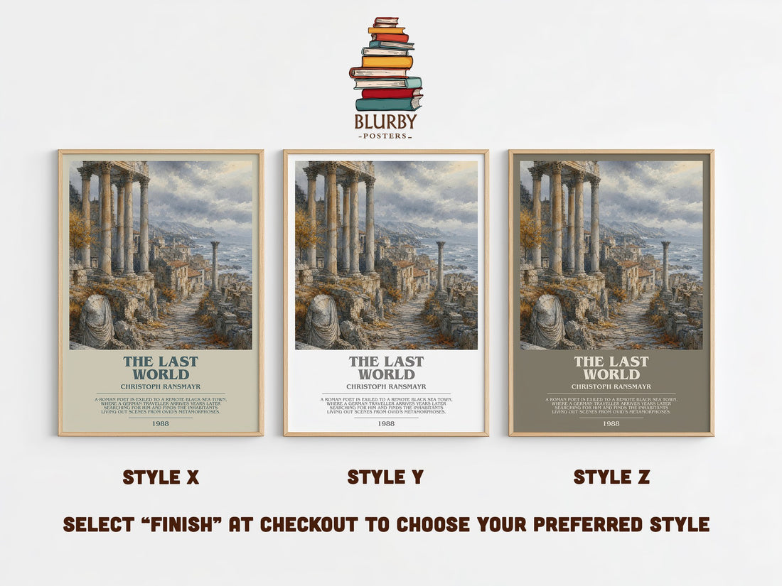 The Last World Bookish Wall Art by Christoph Ransmayr – Style X, Y and Z side by side – choose your finish