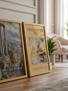 The Last World watercolour print framed by window – literary home decor