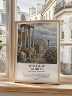 The Last World Bookish Wall Art by Christoph Ransmayr – framed print by a bright window