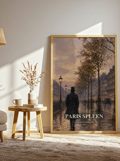 Paris Spleen watercolour print in frame leaning in hallway – poetry wall art