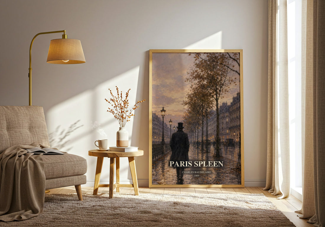 Paris Spleen watercolour print in frame leaning in hallway – poetry wall art