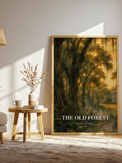 The Old Forest watercolour print in frame leaning in hallway – literary fiction wall art