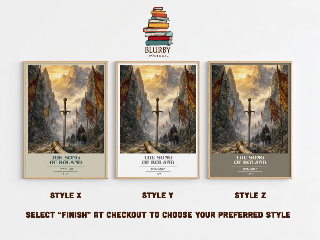 The Song of Roland book cover print in frame leaning in hallway – poetry wall art (mockup)