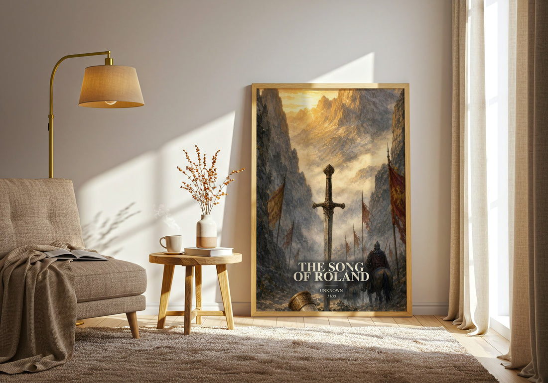 The Song of Roland watercolour print in frame leaning in hallway – poetry wall art