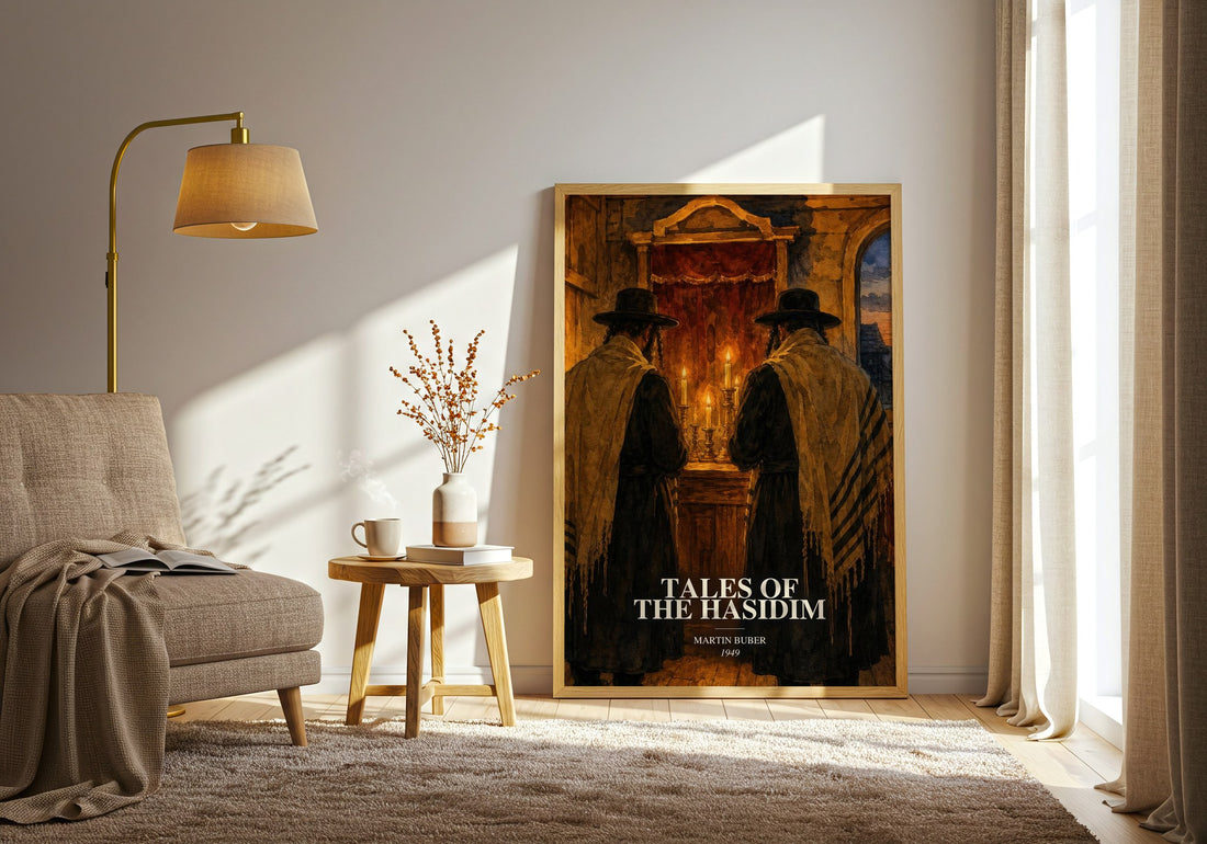 Tales Of The Hasidim watercolour print in frame leaning in hallway – non fiction wall art