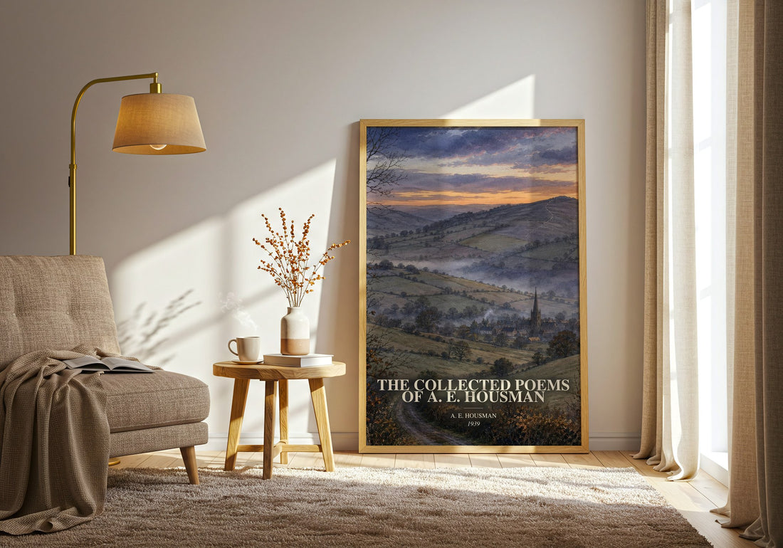 The Collected Poems of A. E. Housman watercolour print in frame leaning in hallway – poetry wall art