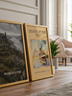 World's End watercolour print framed by window – literary home decor