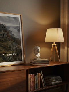 World's End watercolour print on bookshelf – T. C. Boyle fan gift