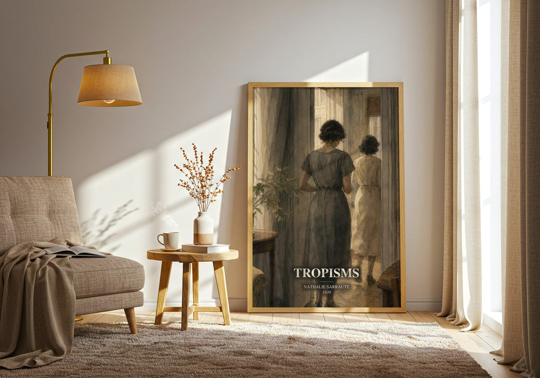 Tropisms watercolour print in frame leaning in hallway – literary fiction wall art