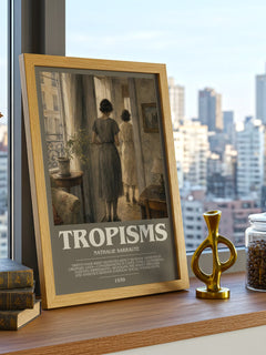 Tropisms Bookish Wall Art by Nathalie Sarraute – framed print on a city-view windowsill