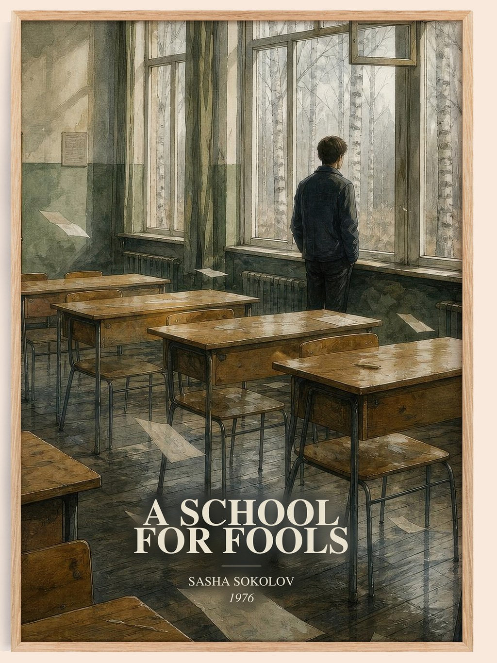 A School For Fools watercolour book poster by Sasha Sokolov – framed literary art print
