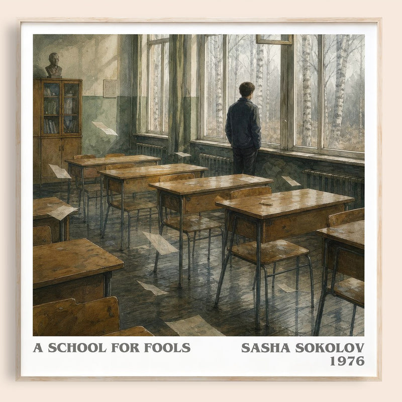 A School For Fools literary book poster by Sasha Sokolov – framed literary art print