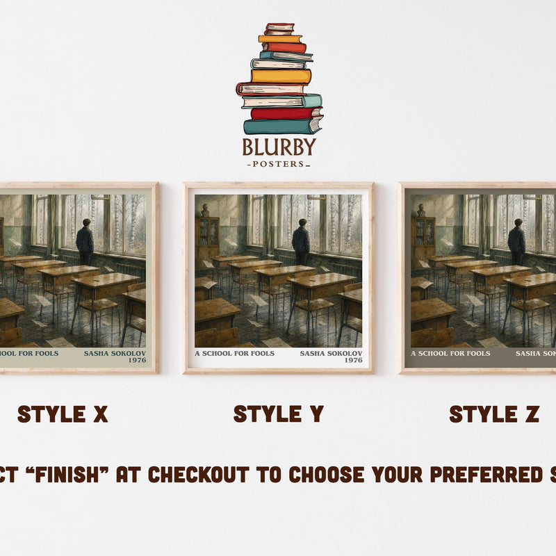 A School For Fools literary print in frame leaning in hallway – literary fiction wall art