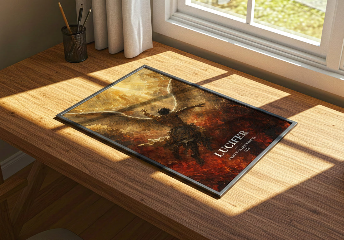 Lucifer watercolour book poster framed on wall – classic literature wall art