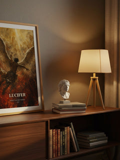 Lucifer watercolour print on bookshelf – Joost van den Vondel fan gift