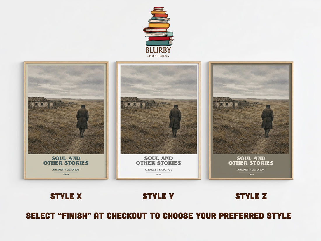 Soul and Other Stories book cover print in frame leaning in hallway – literary fiction wall art (mockup)