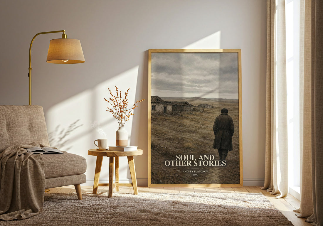 Soul and Other Stories watercolour print in frame leaning in hallway – literary fiction wall art