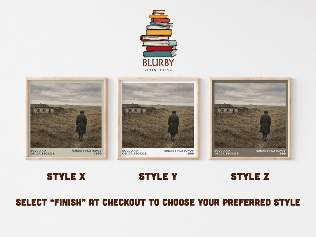 Soul and Other Stories literary print in frame leaning in hallway – literary fiction wall art (mockup)