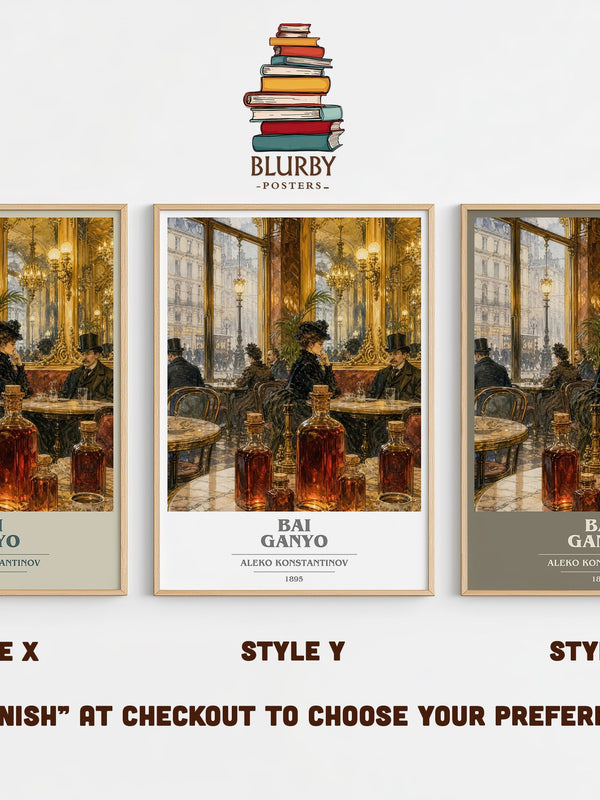 Bai Ganyo book cover print in frame leaning in hallway – satire wall art