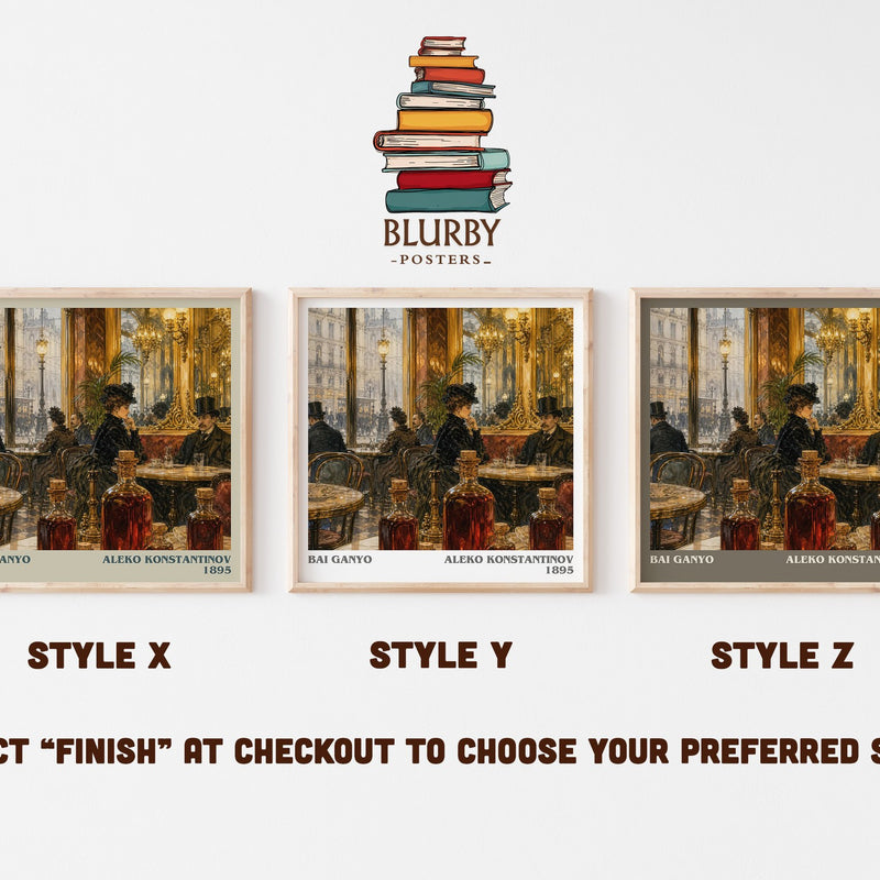 Bai Ganyo literary print in frame leaning in hallway – satire wall art