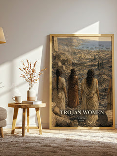 Trojan Women watercolour print in frame leaning in hallway – classic literature wall art
