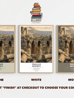 Trojan Women book cover print framed by window – Stone, White and Mocha side by side – choose your colour