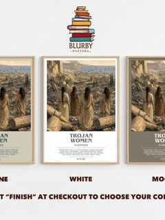 Trojan Women bookish print framed by window – Stone, White and Mocha side by side – choose your colour