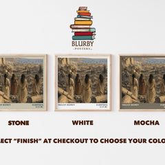 Trojan Women literary print framed by window – Stone, White and Mocha square prints side by side – choose your colour