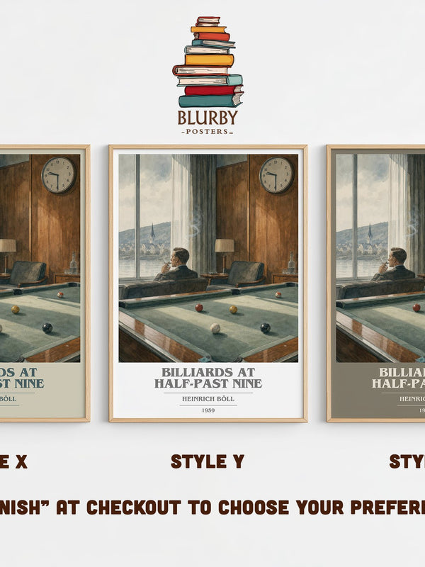 Billiards at Half-Past Nine book cover print in frame leaning in hallway – literary fiction wall art