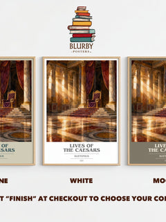 Lives of the Caesars book cover print framed by window – Stone, White and Mocha side by side – choose your colour