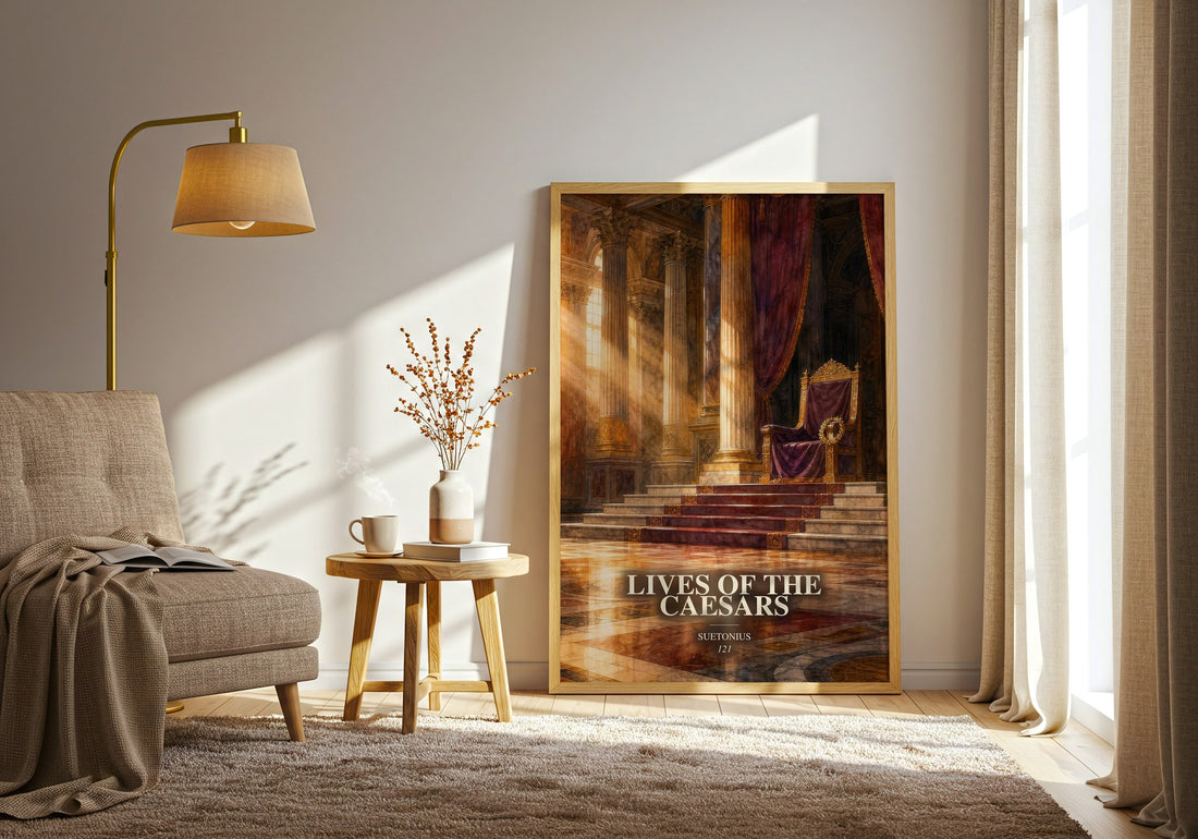 Lives of the Caesars watercolour print in frame leaning in hallway – non fiction wall art
