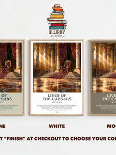 Lives of the Caesars bookish print framed by window – Stone, White and Mocha side by side – choose your colour