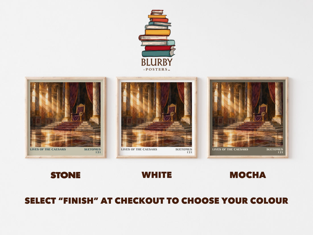 Lives of the Caesars literary print framed by window – Stone, White and Mocha square prints side by side – choose your colour