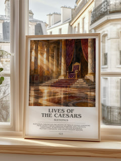Lives of the Caesars bookish print in frame leaning in hallway – non fiction wall art