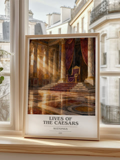 Lives of the Caesars book cover print in frame leaning in hallway – non fiction wall art