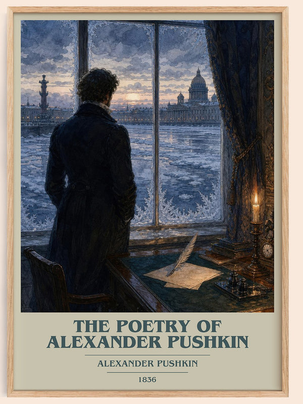 The Poetry of Alexander Pushkin book cover book poster by Alexander Pushkin – framed literary art print