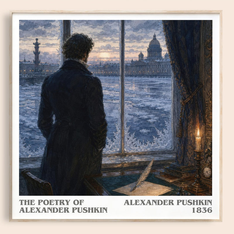 The Poetry of Alexander Pushkin literary book poster by Alexander Pushkin – framed literary art print