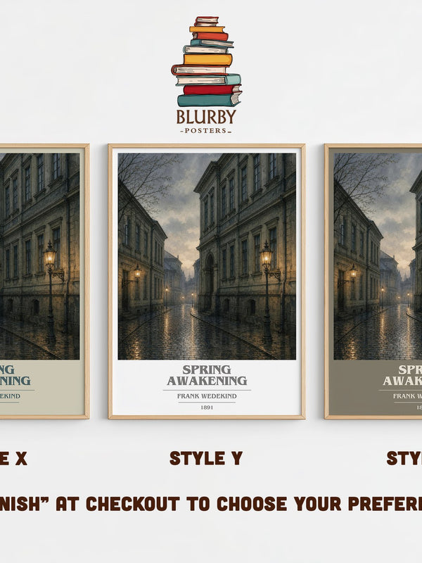 Spring Awakening book cover print in frame leaning in hallway – classic literature wall art