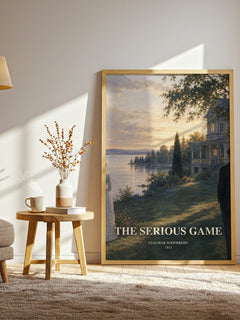 The Serious Game watercolour print in frame leaning in hallway – literary fiction wall art