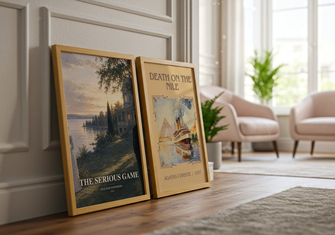 The Serious Game watercolour print framed by window – literary home decor