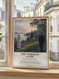 The Serious Game Bookish Wall Art by Hjalmar Soderberg – framed print by a bright window