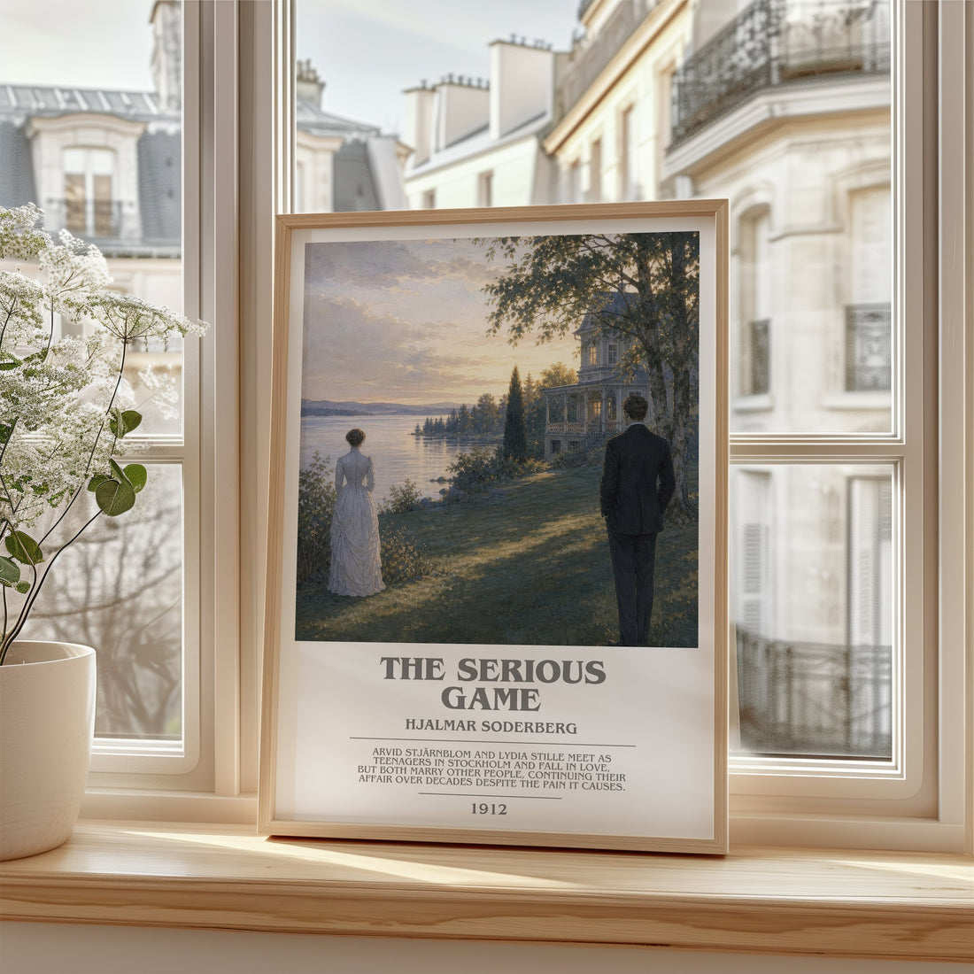 The Serious Game Bookish Wall Art by Hjalmar Soderberg – framed print by a bright window