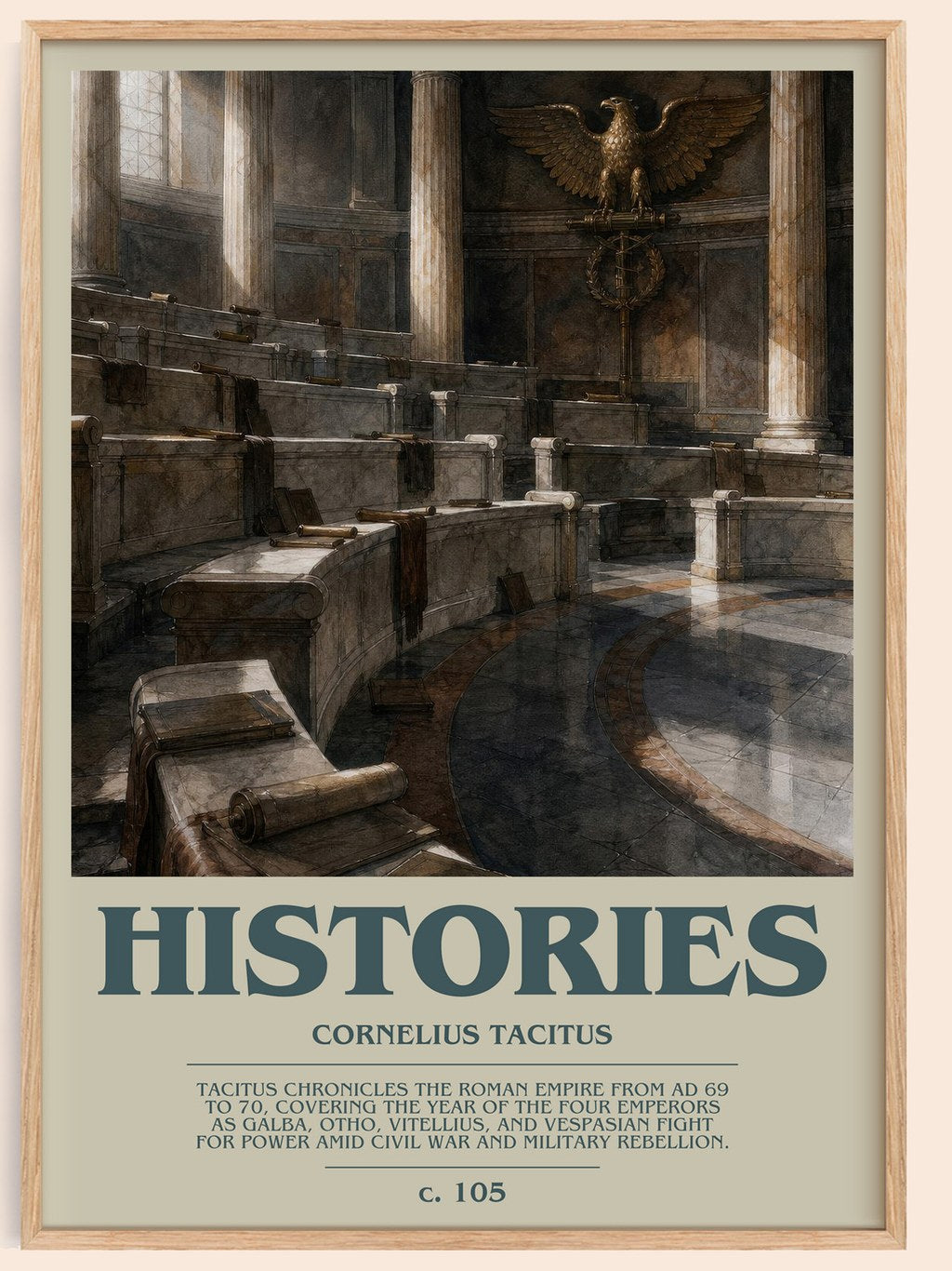 Histories bookish book poster by Cornelius Tacitus – framed literary art print