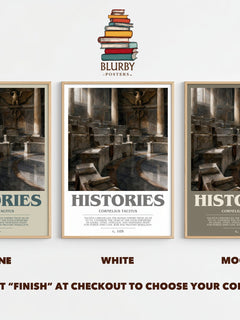 Histories bookish print framed by window – Stone, White and Mocha side by side – choose your colour