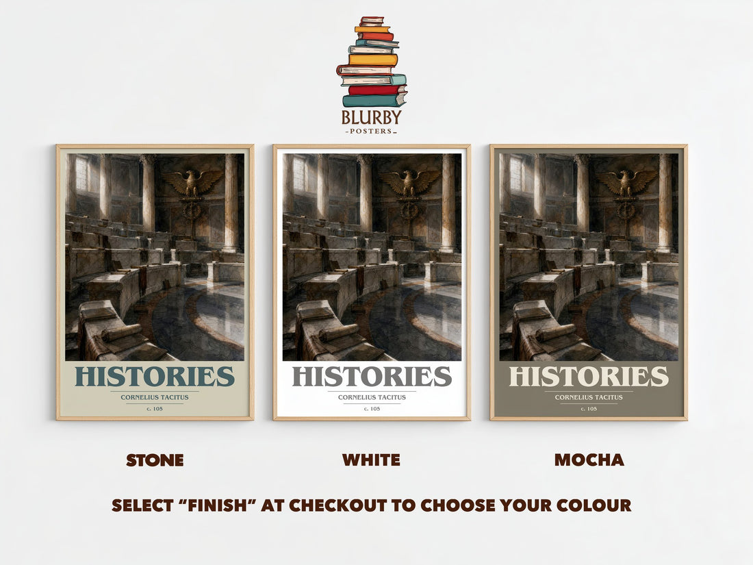 Histories book cover print framed by window – Stone, White and Mocha side by side – choose your colour