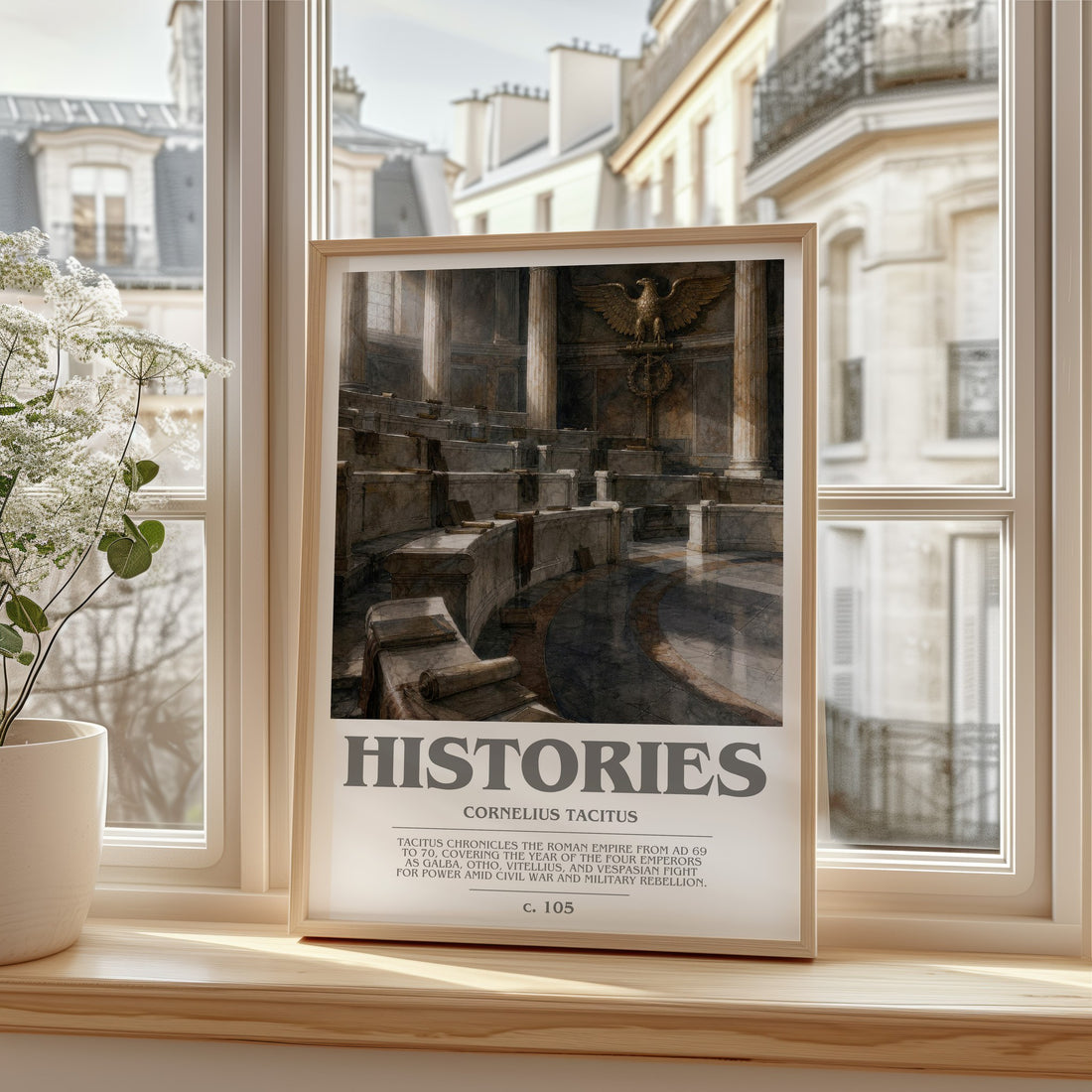 Histories bookish print in frame leaning in hallway – non fiction wall art