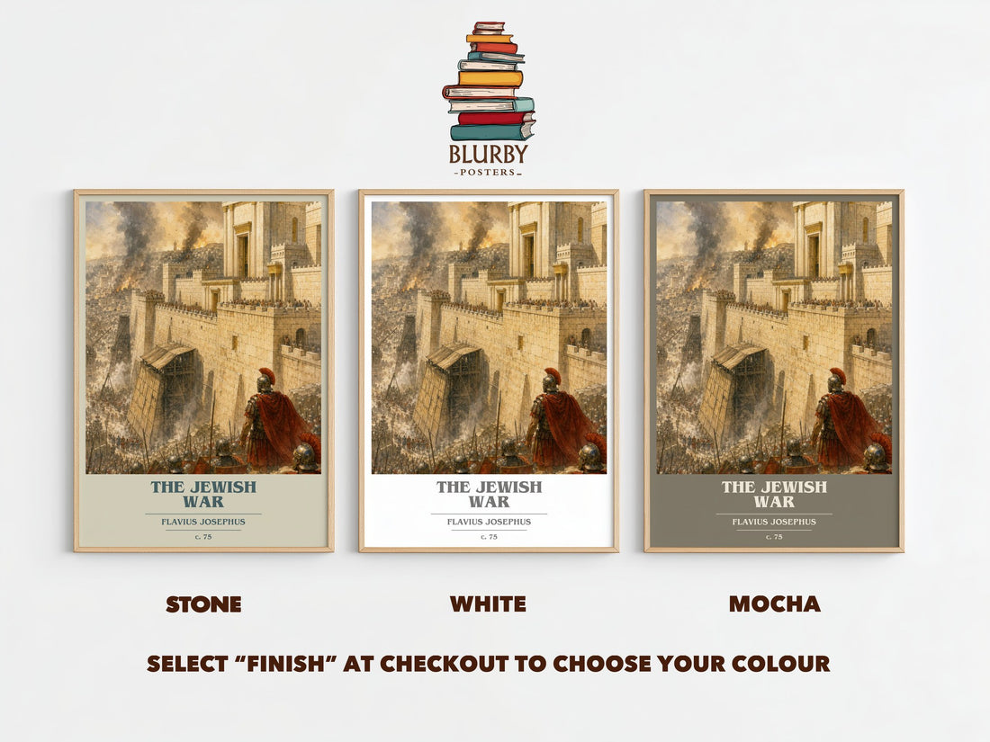 The Jewish War book cover print framed by window – Stone, White and Mocha side by side – choose your colour