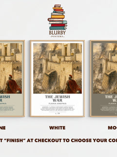 The Jewish War bookish print framed by window – Stone, White and Mocha side by side – choose your colour